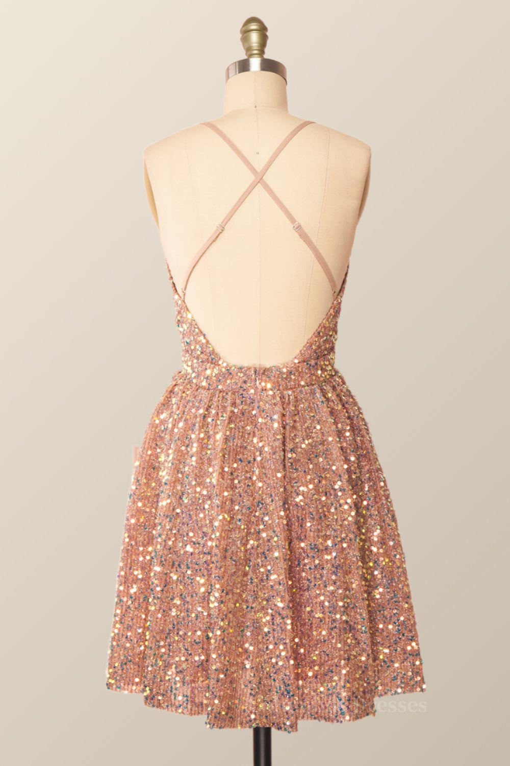 Rose Gold Sequin Straps A-line Short Party Dress Secondary image