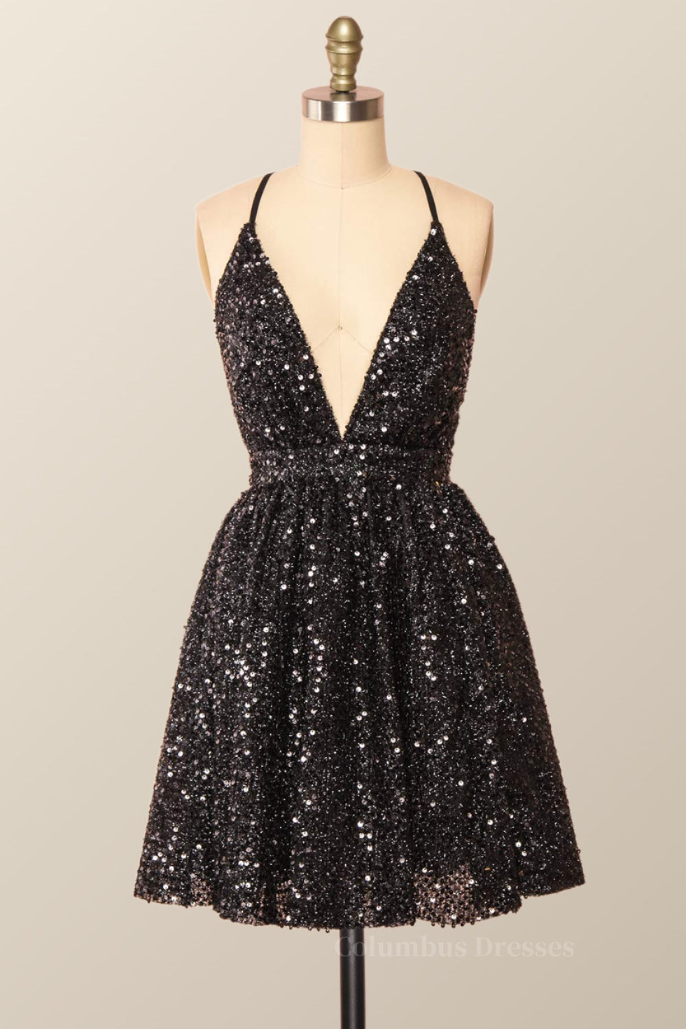 Party Dresses For 50 Year Olds, Rose Gold Sequin Straps A-line Short Party Dress