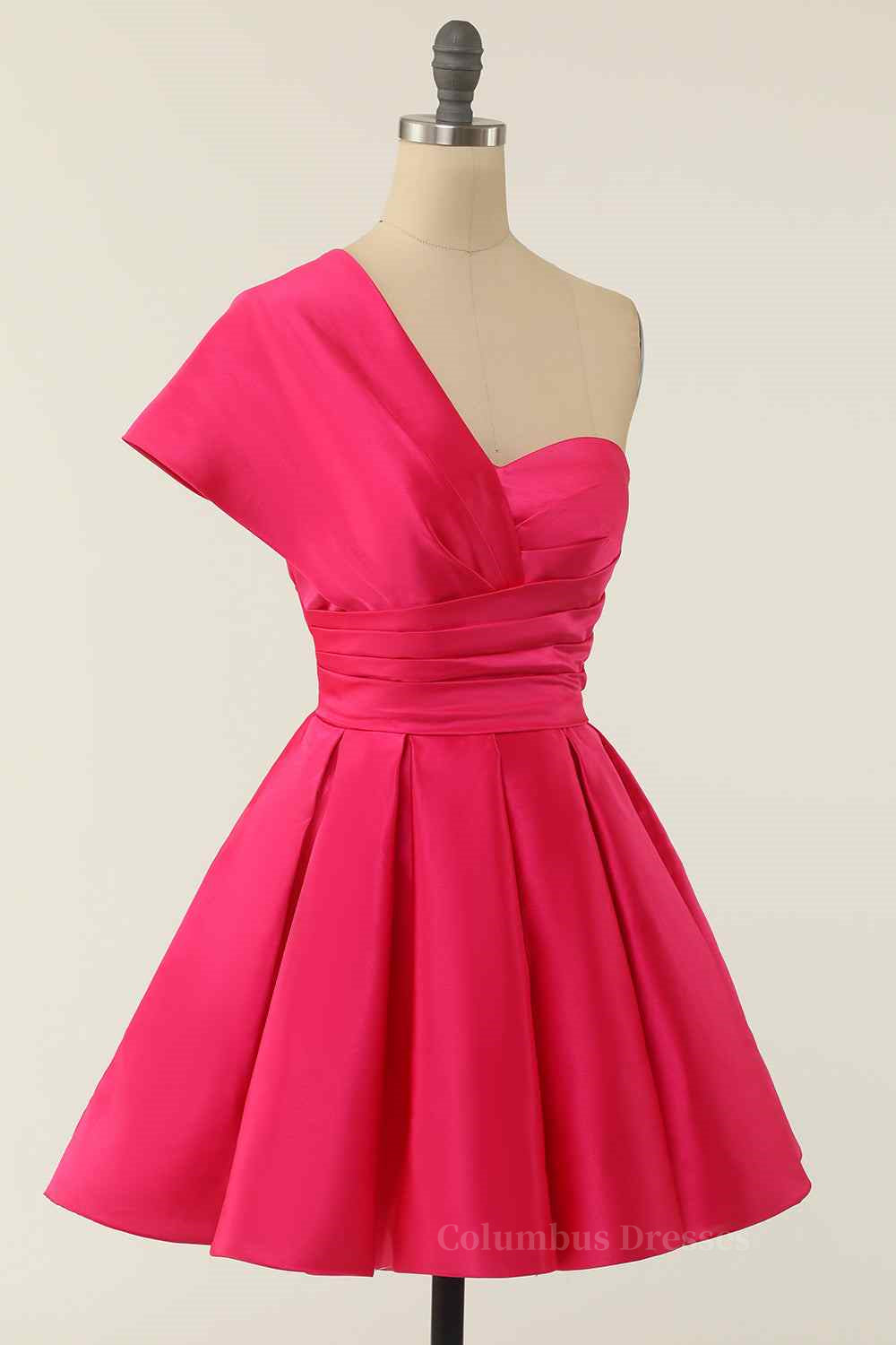 Rose Red A-line Asymmetrical Pleated Mini Homecoming Dress Secondary image