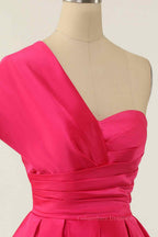 Party Dress Styles, Rose Red A-line Asymmetrical Pleated Mini Homecoming Dress
