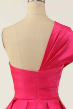 Party Dress Inspiration, Rose Red A-line Asymmetrical Pleated Mini Homecoming Dress