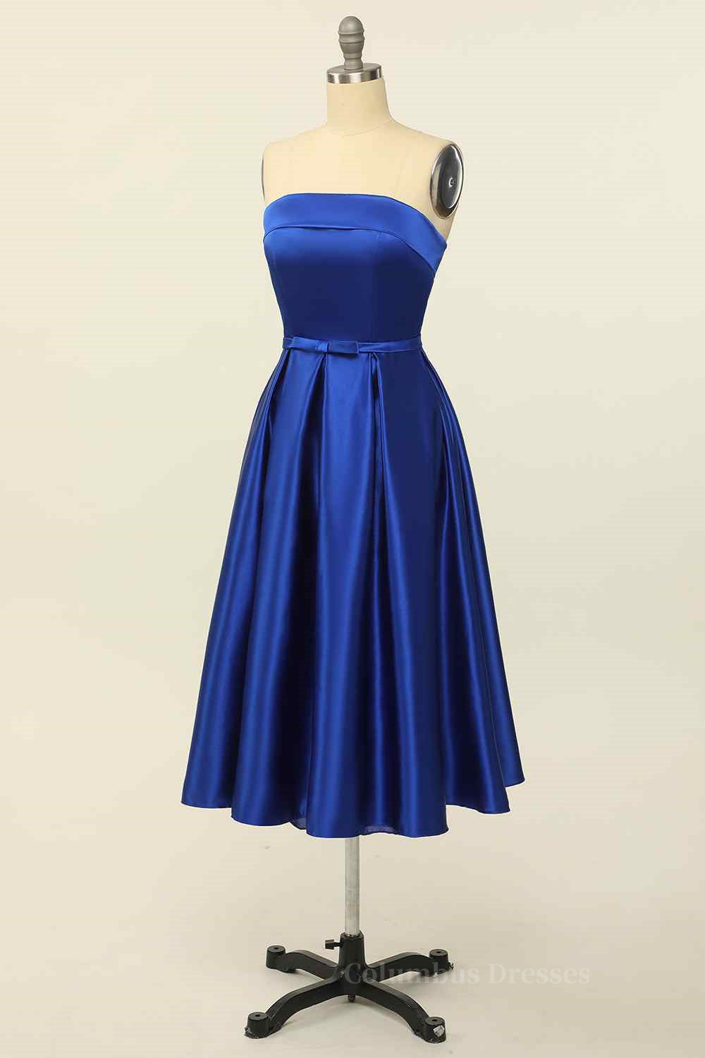 Royal Blue A-line Fold Strapless Lace-Up Back Satin Mini Homecoming Dress Secondary image