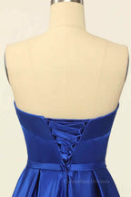 Bridesmaid Dress Dusty Rose, Royal Blue A-line Fold Strapless Lace-Up Back Satin Mini Homecoming Dress