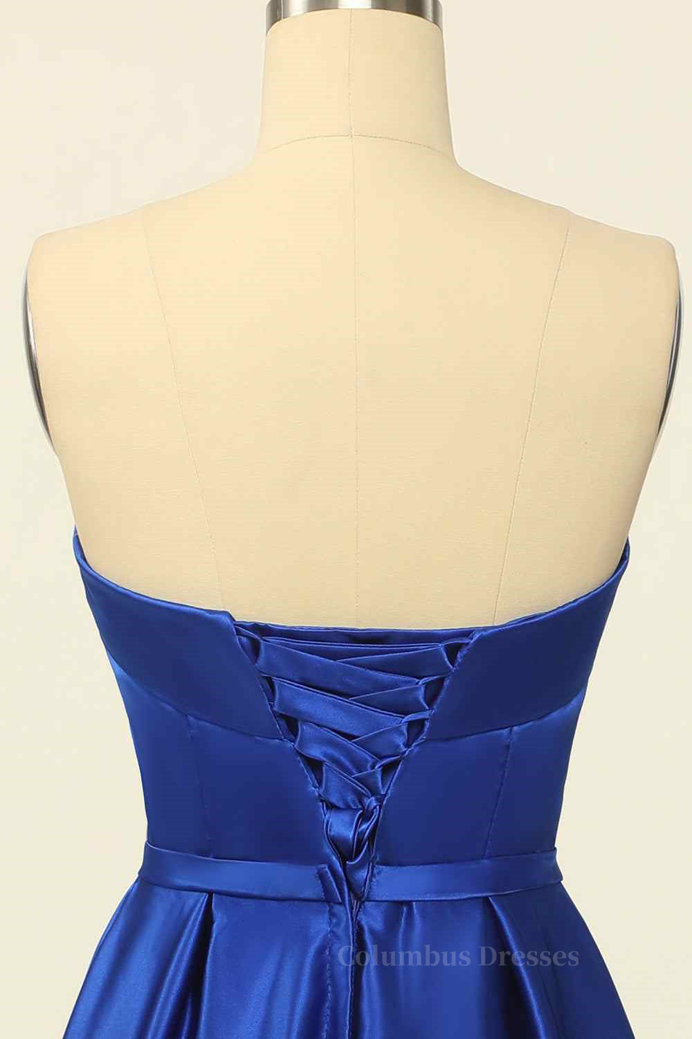 Bridesmaid Dress Dusty Rose, Royal Blue A-line Fold Strapless Lace-Up Back Satin Mini Homecoming Dress