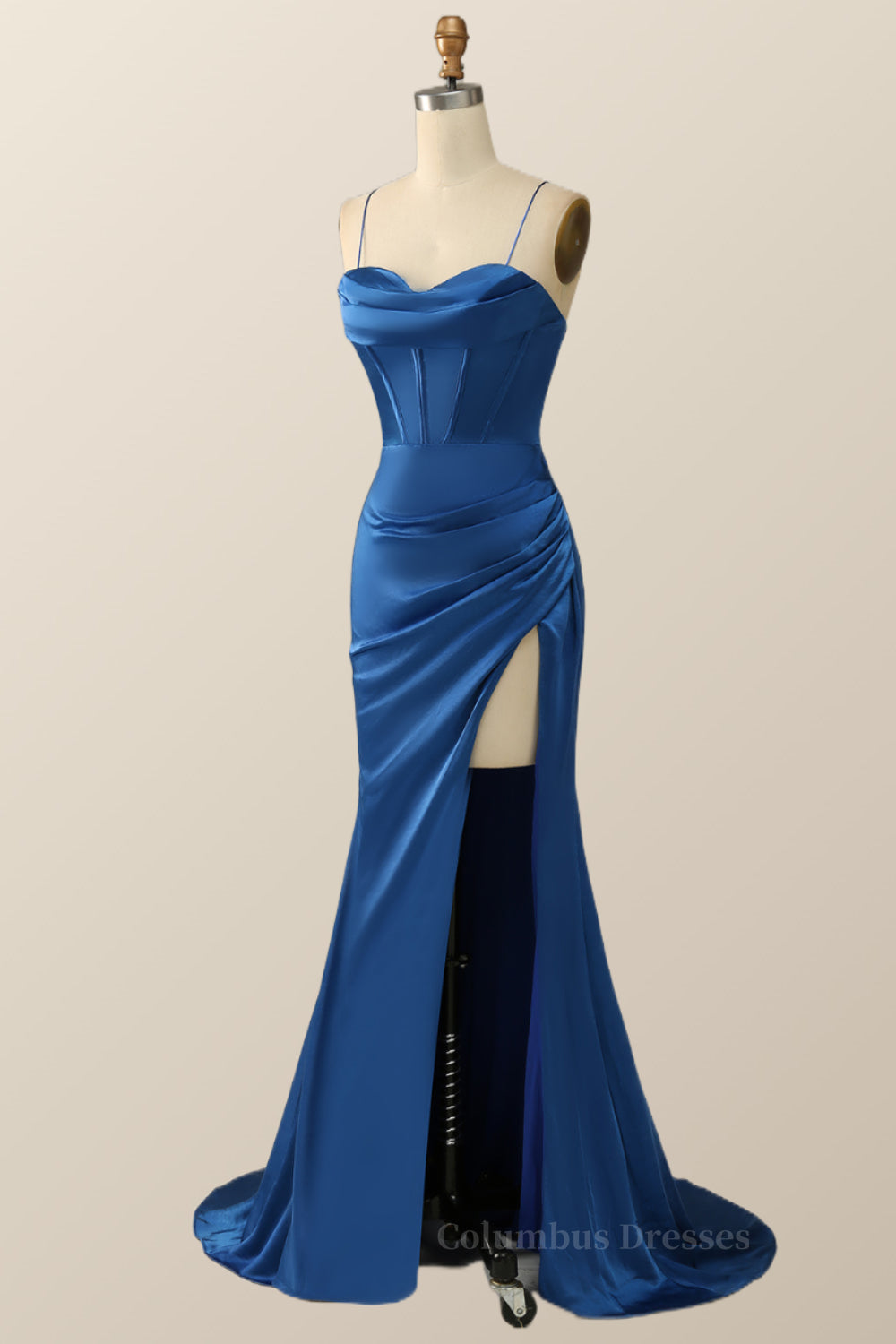 Royal Blue Mermaid Straps Long Dress with Slit Secondary image