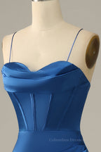 Prom Dresses Long Ball Gown, Royal Blue Mermaid Straps Long Dress with Slit