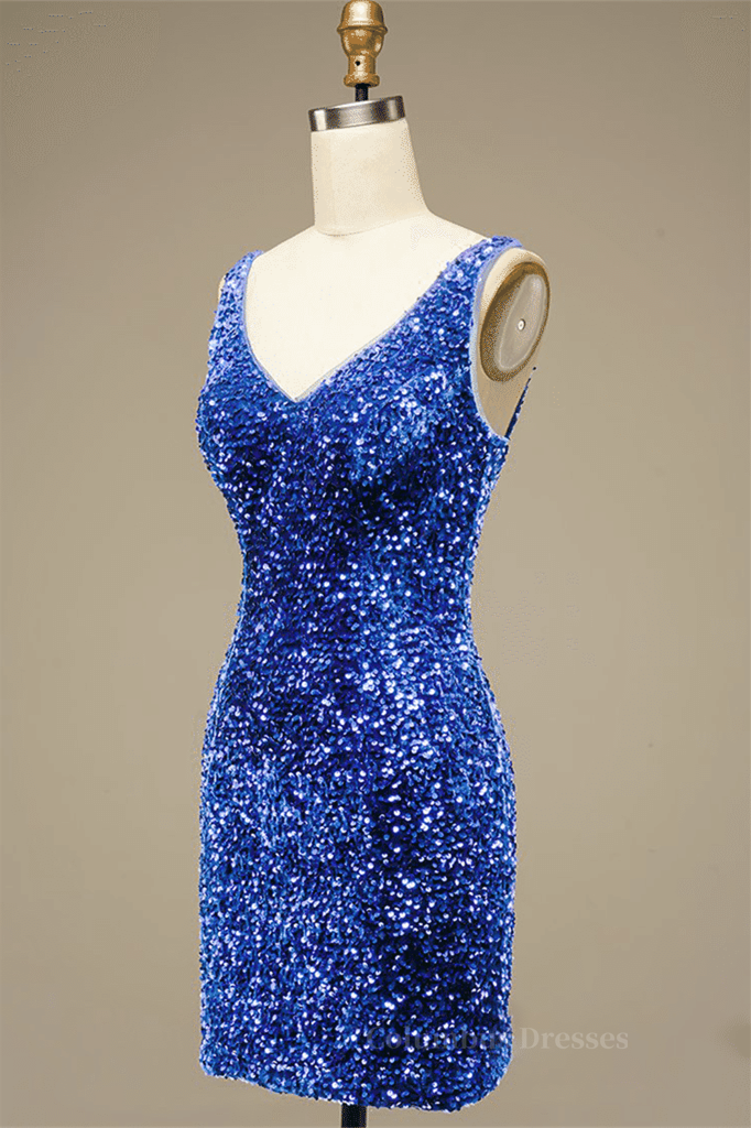 Royal Blue Sheath V Neck Straps Back Sequins Mini Homecoming Dress Secondary image