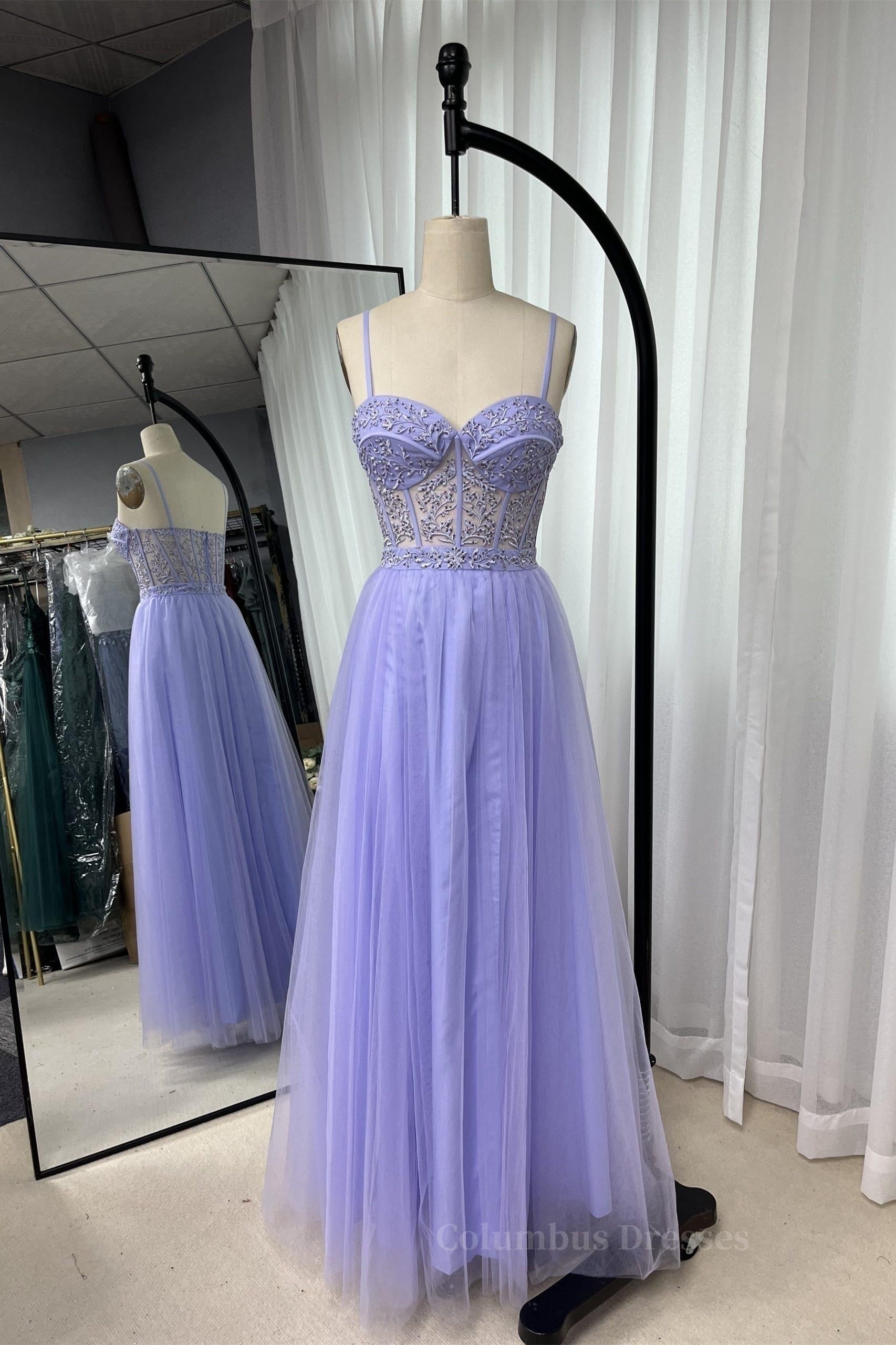 Bridal Dress, Royal Blue Straps Appliques A-line Tulle Long Prom Dress Main image