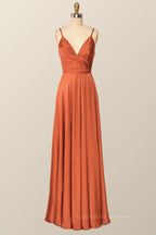 Party Dress Baby, Rust Color V Neck Long Party Dress