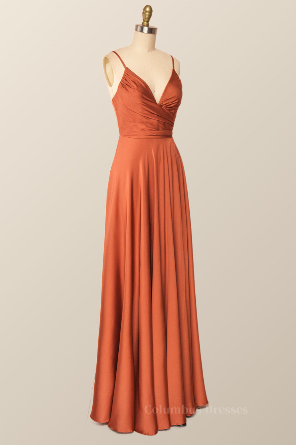 Rust Color V Neck Long Party Dress Secondary image
