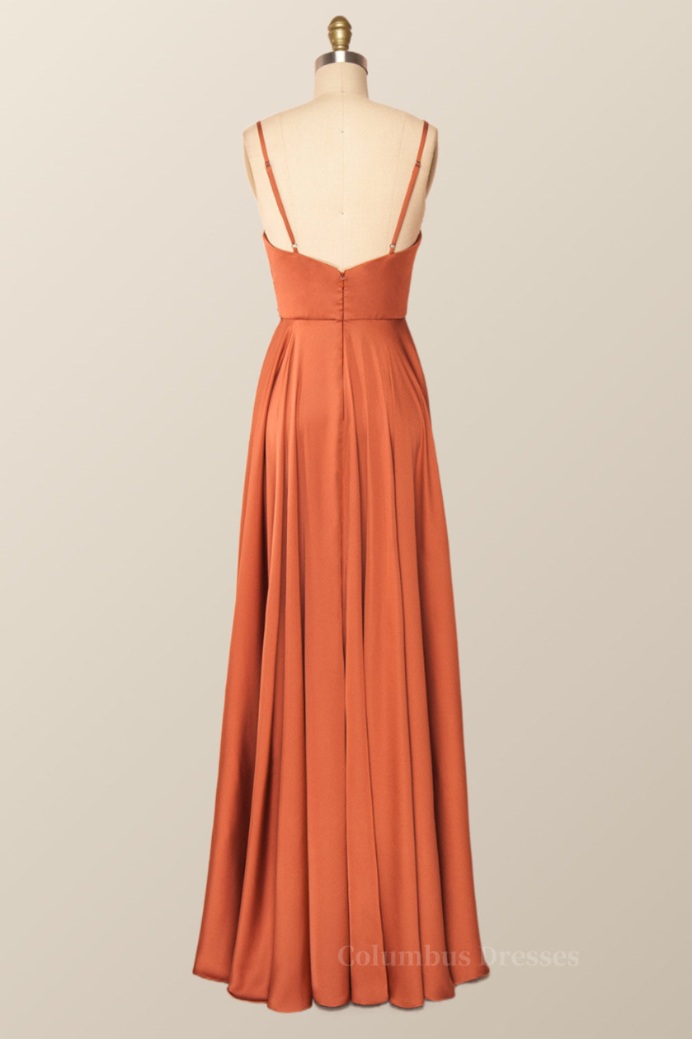 Party Dress Afternoon Tea, Rust Color V Neck Long Party Dress Main image