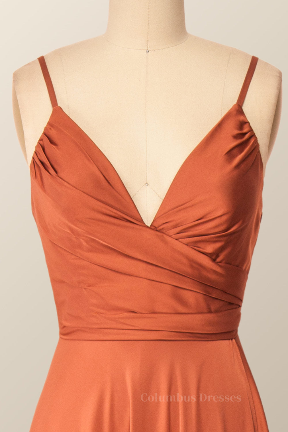 Stylish Outfit, Rust Color V Neck Long Party Dress