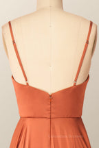 Black Dress Outfit, Rust Color V Neck Long Party Dress