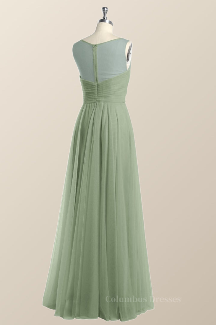 Sage Green V Neck A-line Long Bridesmaid Dress Secondary image