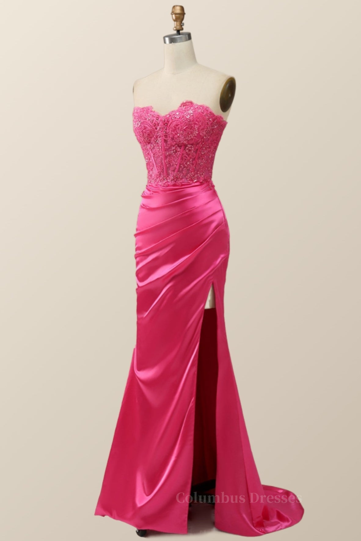 Sexy Pink Sweetheart Lace and Satin Long Dress Secondary image