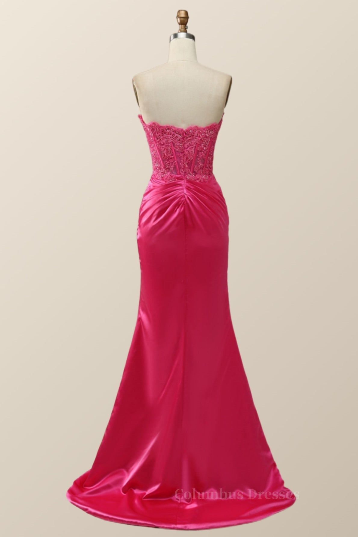 Prom Dress 37, Sexy Pink Sweetheart Lace and Satin Long Dress Main image