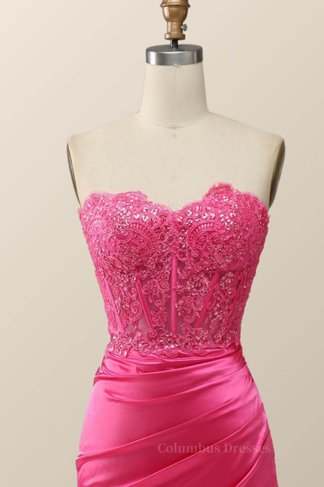 Prom Dress Under 87, Sexy Pink Sweetheart Lace and Satin Long Dress