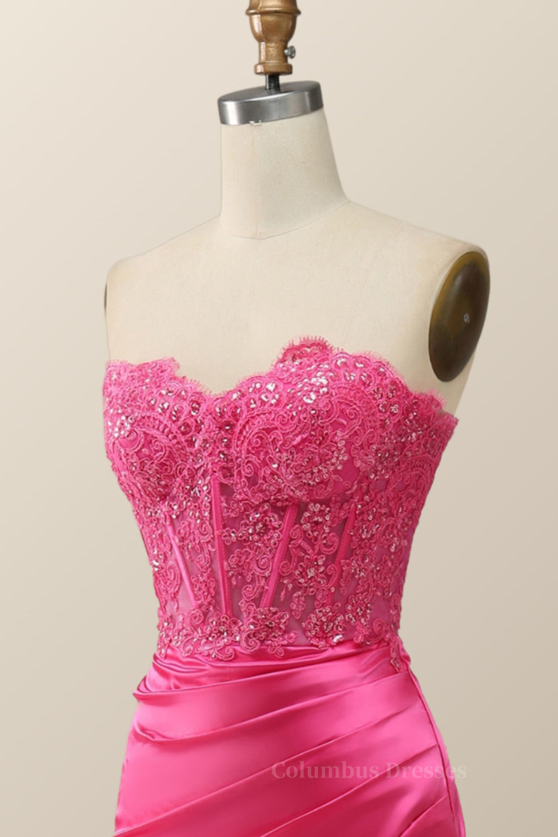 Prom Dresses 2059 Ball Gown, Sexy Pink Sweetheart Lace and Satin Long Dress