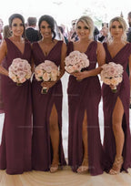 Party Dresses Shop, Sheath/Column Cowl Neck Sleeveless Chiffon Bridesmaid Dresses With Pleated Split