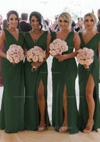 Party Dresses 2046, Sheath/Column Cowl Neck Sleeveless Chiffon Bridesmaid Dresses With Pleated Split