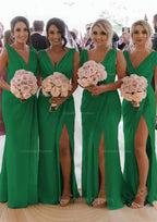 Party Dresses 2047, Sheath/Column Cowl Neck Sleeveless Chiffon Bridesmaid Dresses With Pleated Split