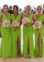 Party Dress Quick, Sheath/Column Cowl Neck Sleeveless Chiffon Bridesmaid Dresses With Pleated Split