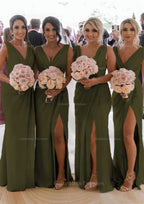 Party Dress And Gown, Sheath/Column Cowl Neck Sleeveless Chiffon Bridesmaid Dresses With Pleated Split