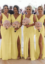 Party Dresses 2044, Sheath/Column Cowl Neck Sleeveless Chiffon Bridesmaid Dresses With Pleated Split