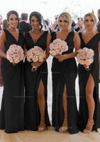 Party Dresses Prom, Sheath/Column Cowl Neck Sleeveless Chiffon Bridesmaid Dresses With Pleated Split