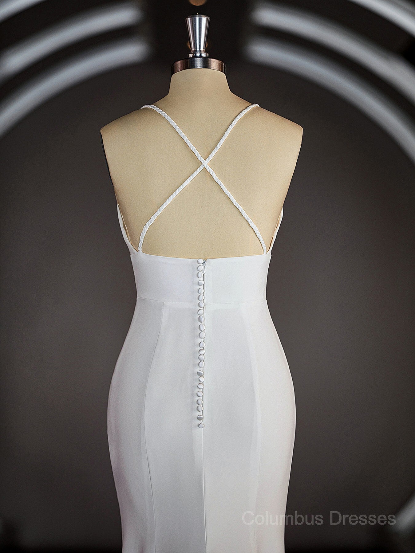 Wedding Dress Flower, Sheath/Column Halter Sweep Train Stretch Crepe Wedding Dresses with Leg Slit