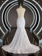 Wedding Dress Mermaide, Sheath/Column Scoop Court Train Lace Wedding Dresses with Appliques Lace