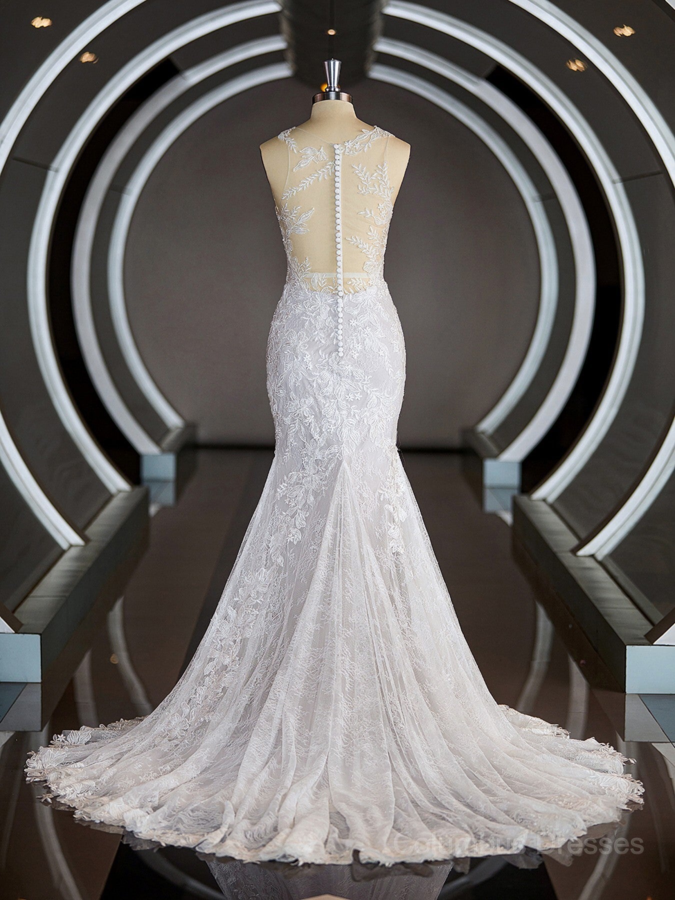 Wedding Dress Mermaide, Sheath/Column Scoop Court Train Lace Wedding Dresses with Appliques Lace