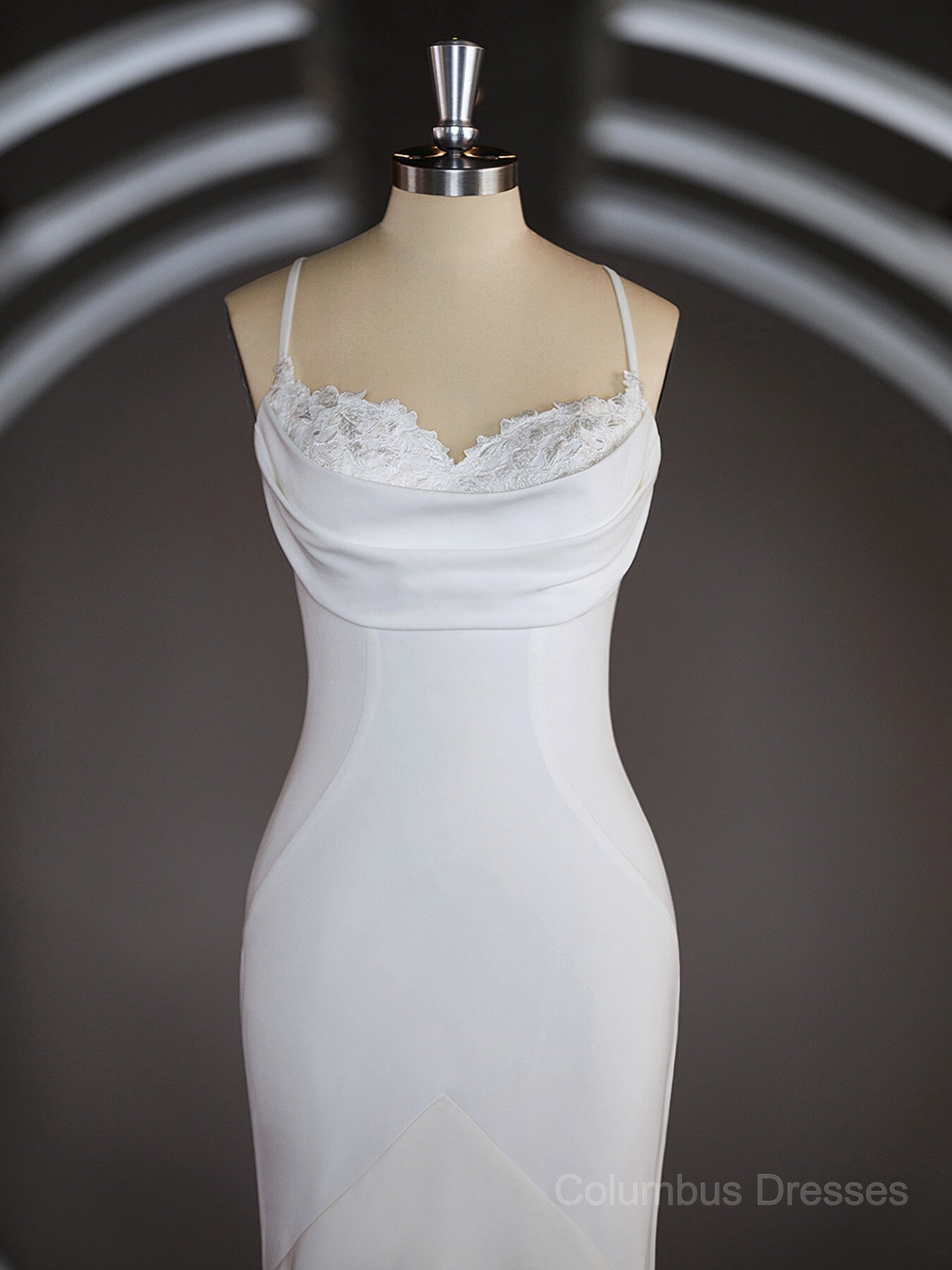 Sheath/Column Square Court Train Stretch Crepe Wedding Dresses with Ruffles Secondary image