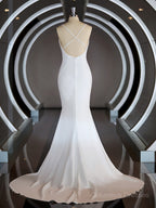Wedding Dresses Simple Elegant, Sheath/Column Square Court Train Stretch Crepe Wedding Dresses with Ruffles