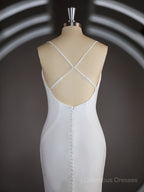 Wedding Dresses Lace Romantic, Sheath/Column Square Court Train Stretch Crepe Wedding Dresses with Ruffles