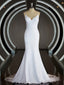 Wedding Dresse Vintage Lace, Sheath/Column V-neck Court Train Stretch Crepe Wedding Dresses with Ruffles