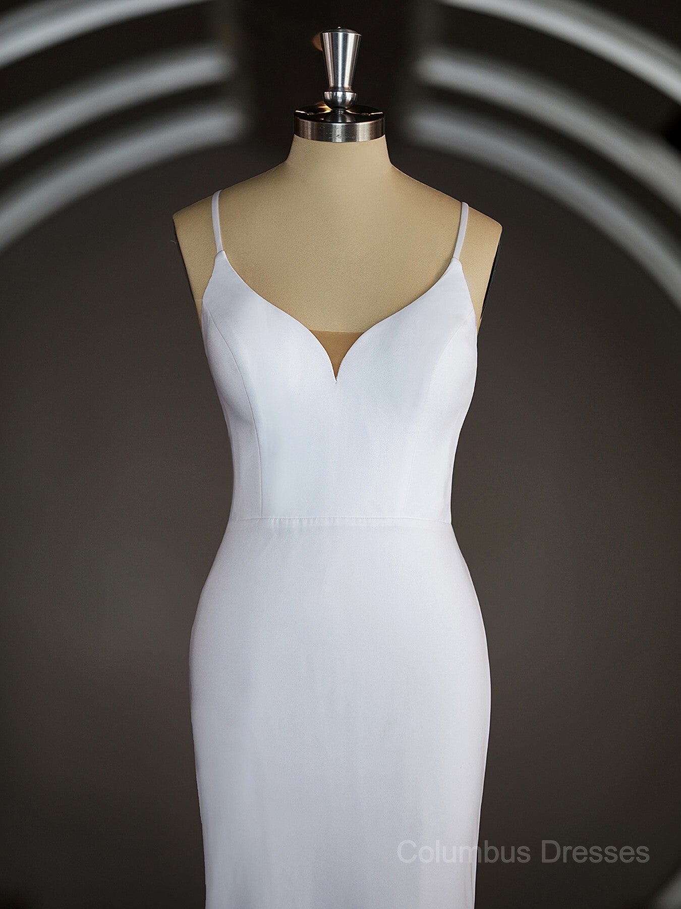 Sheath/Column V-neck Court Train Stretch Crepe Wedding Dresses with Ruffles Secondary image