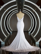 Wedding Dressed Long Sleeve, Sheath/Column V-neck Court Train Stretch Crepe Wedding Dresses with Ruffles