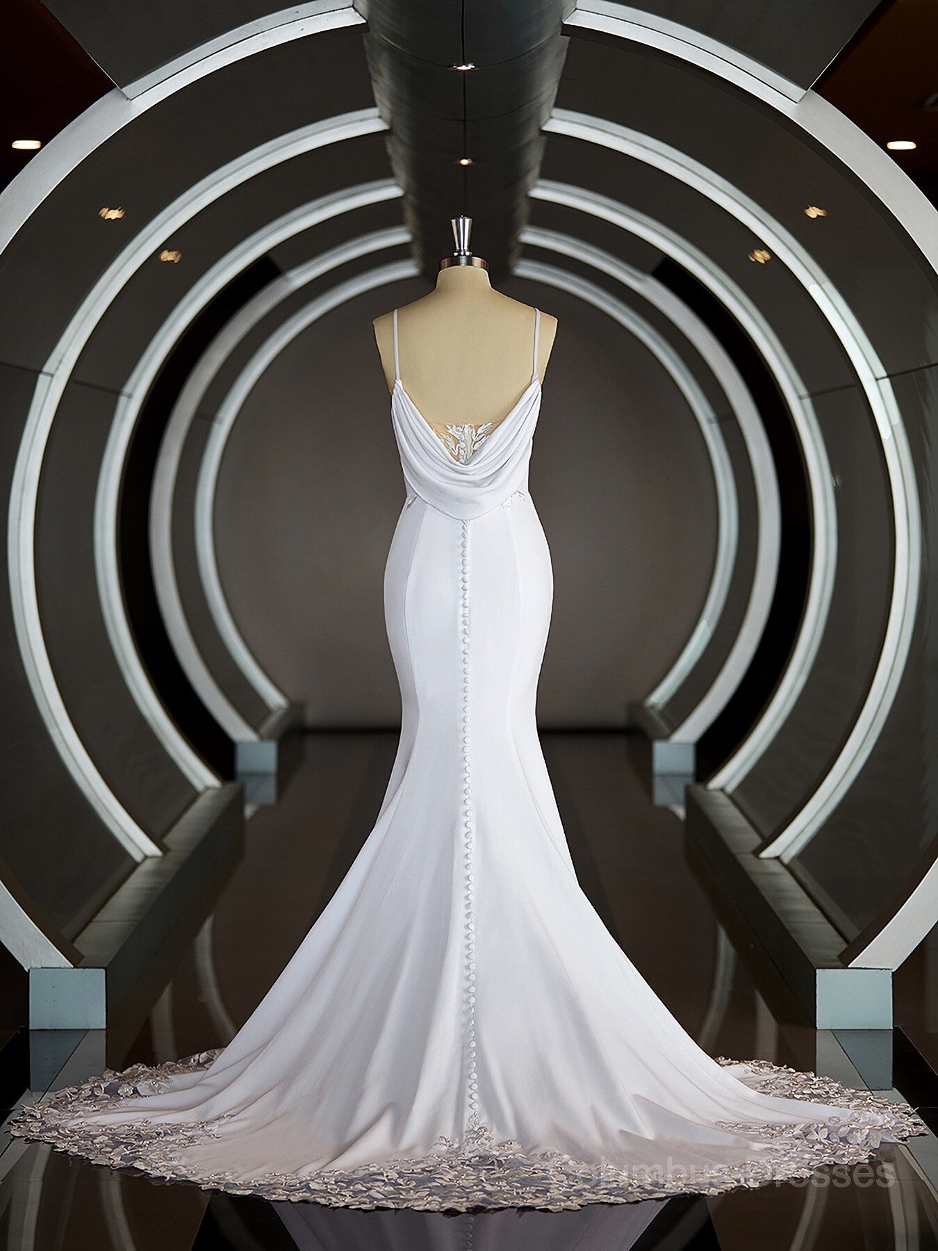 Wedding Dressed Long Sleeve, Sheath/Column V-neck Court Train Stretch Crepe Wedding Dresses with Ruffles