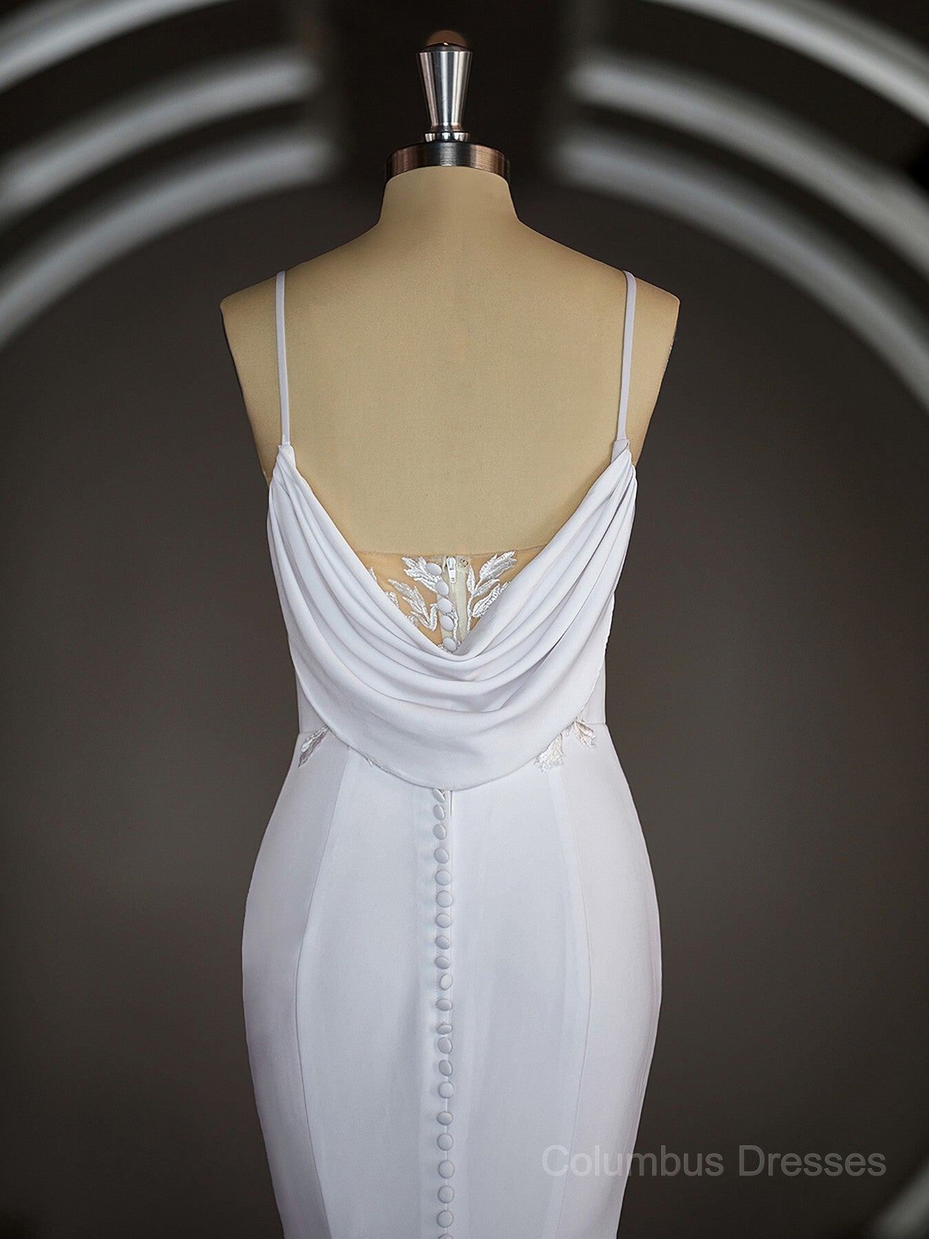 Wedding Dresse Long Sleeve, Sheath/Column V-neck Court Train Stretch Crepe Wedding Dresses with Ruffles