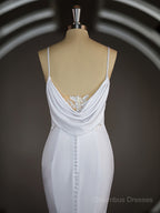 Wedding Dresse Long Sleeve, Sheath/Column V-neck Court Train Stretch Crepe Wedding Dresses with Ruffles