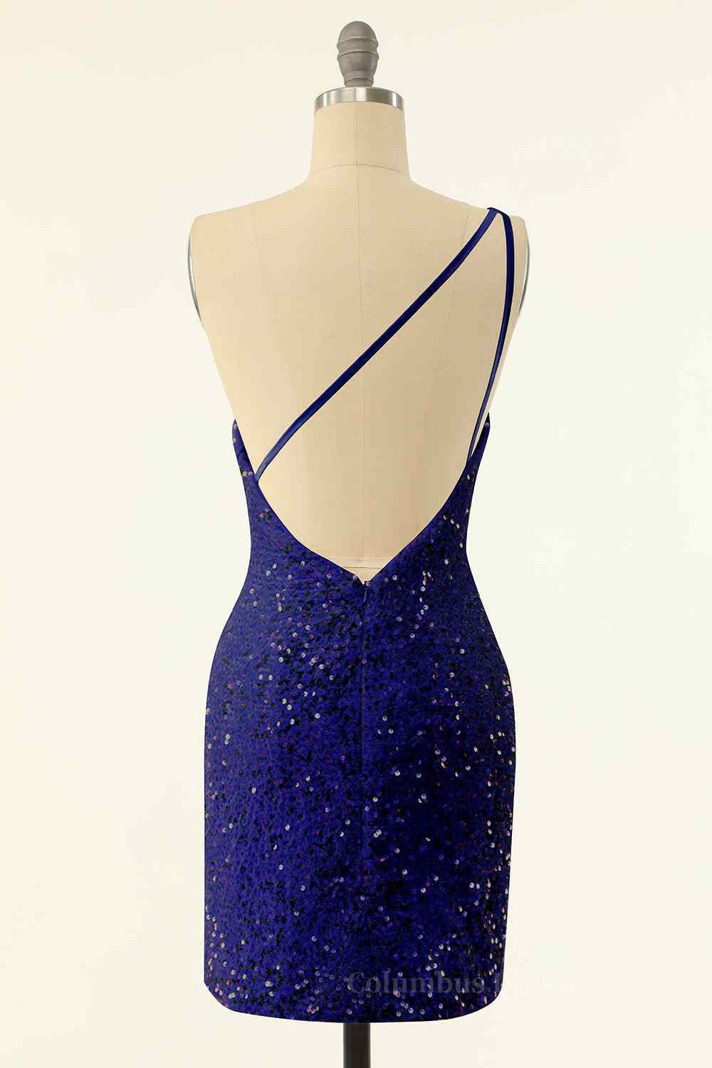 Party Dress Modest, Sheath One Shoulder Sequins Strap Back Mini Homecoming Dress Main image
