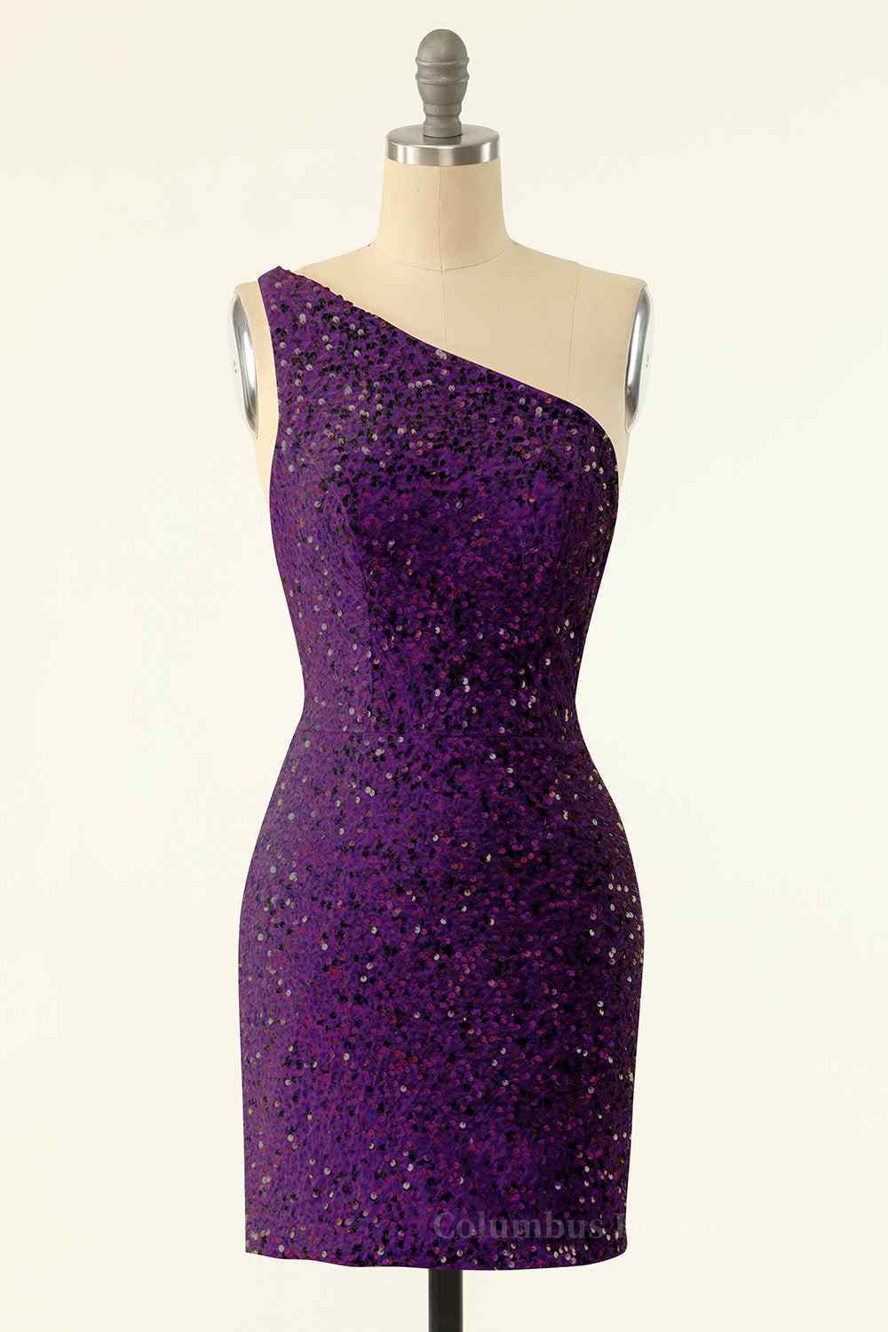 Party Dress Pattern, Sheath One Shoulder Sequins Strap Back Mini Homecoming Dress