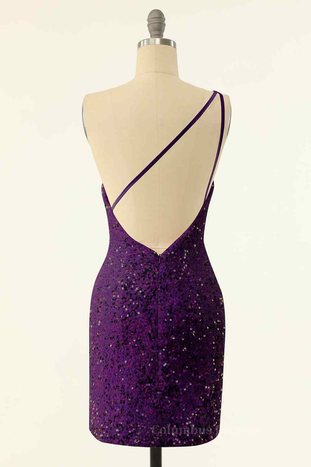 Party Dress Patterns, Sheath One Shoulder Sequins Strap Back Mini Homecoming Dress