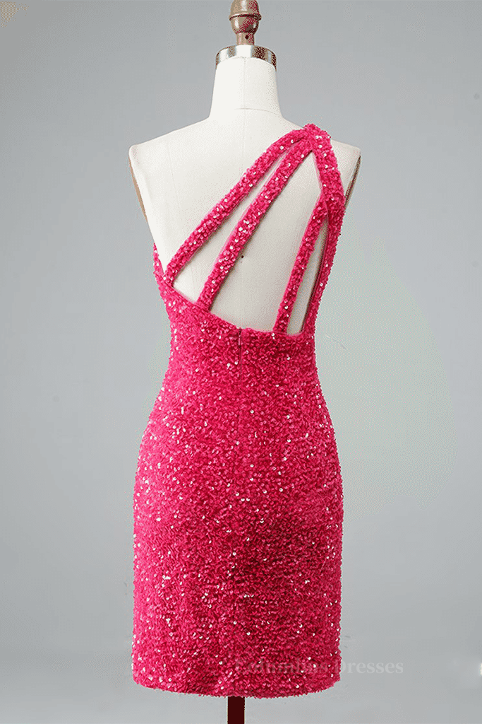 Bridesmaid Dresses Pinks, Sheath One Shoulder Straps Back Sequins Mini Homecoming Dress
