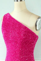 Bridesmaids Dresses Blue, Sheath One Shoulder Straps Back Sequins Mini Homecoming Dress