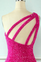 Bridesmaid Dress Blue, Sheath One Shoulder Straps Back Sequins Mini Homecoming Dress