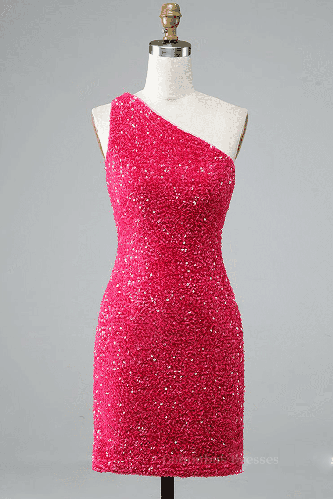 Bridesmaid Dresses Blues, Sheath One Shoulder Straps Back Sequins Mini Homecoming Dress