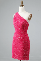 Bridesmaids Dress Blue, Sheath One Shoulder Straps Back Sequins Mini Homecoming Dress