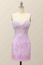 Party Dress Classy Christmas, Sheath Strapless Appliques Lace-Up Back Mini Homecoming Dress